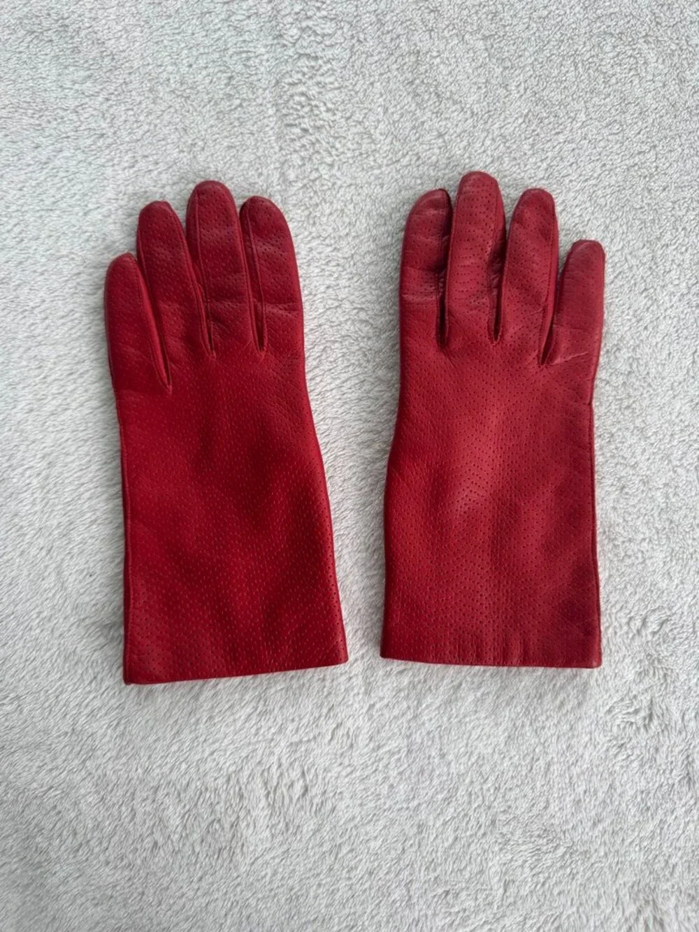 Vintage Women'd Red Leather Gloves Made in Italy Rike's Dept Store Size 7.5